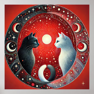 Künstlerische Darstellung von Yin und Yang Cats Poster
