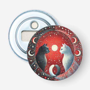 Künstlerische Darstellung von Yin und Yang Katzen Flaschenöffner