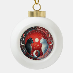 Künstlerische Darstellung von Yin und Yang Katzen Keramik Kugel-Ornament