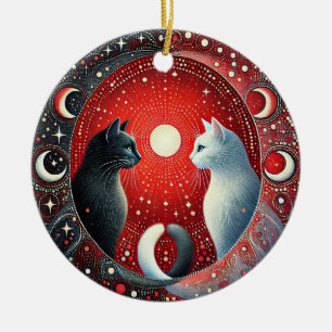 Künstlerische Darstellung von Yin und Yang Katzen Keramik Ornament