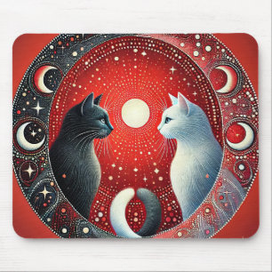 Künstlerische Darstellung von Yin und Yang Katzen Mousepad