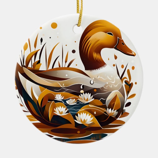 Künstlerische Ente mit Teich in Silhouette Keramik Ornament (Vorne)