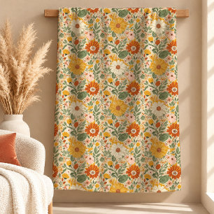 Künstlerische erdige abstrakte florale Boho-Decke Fleecedecke