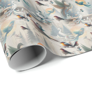 Künstlerische Fantasie, Vogelzeichnungen in Farbe Geschenkpapier