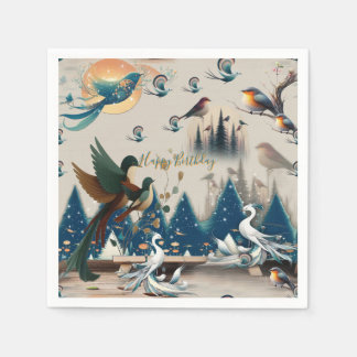 Künstlerische Fantasie, Vogelzeichnungen in Farbe Serviette