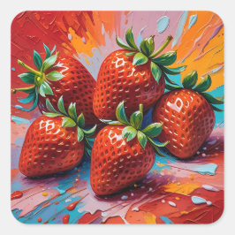 Künstlerische farbenfrohe, lackierte Erdbeeren Quadratischer Aufkleber