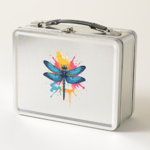 Künstlerische farbenfrohe Pop-Art bemalte Libelle Metall Brotdose