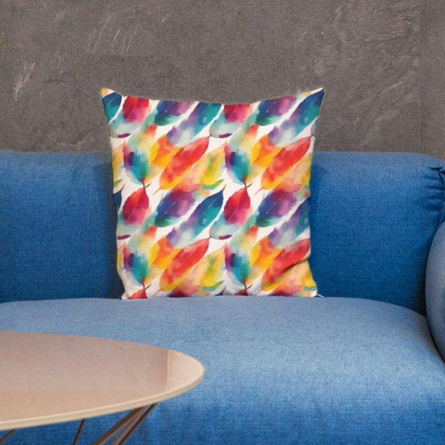 Künstlerische Farbenpracht bei Regenbogenfedern Kissen (Von Creator hochgeladen)