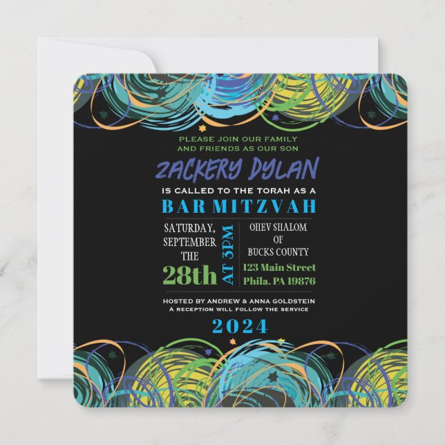 KÜNSTLERISCHE FARTSY Bar Bat Mitzvah Einladungskar Einladung (Vorderseite)