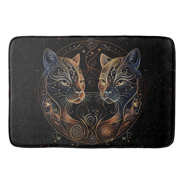 Künstlerische Feline Circle Twin Cats Badematte (Vorderseite)