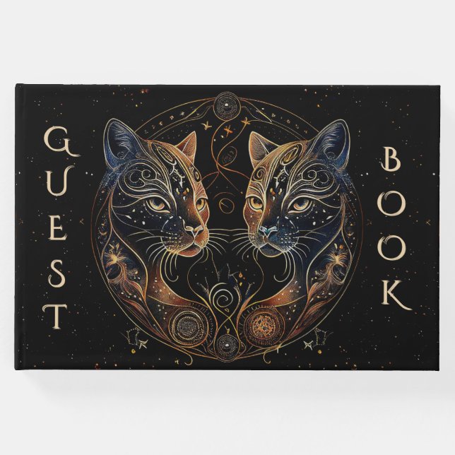 Künstlerische Feline Circle Twin Cats Gästebuch (Vorderseite)