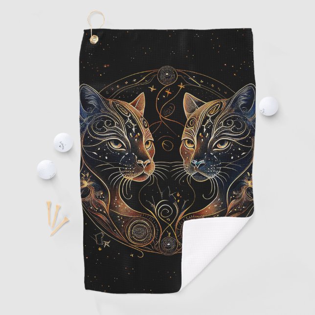 Künstlerische Feline Circle Twin Cats Golfhandtuch (Insitu)