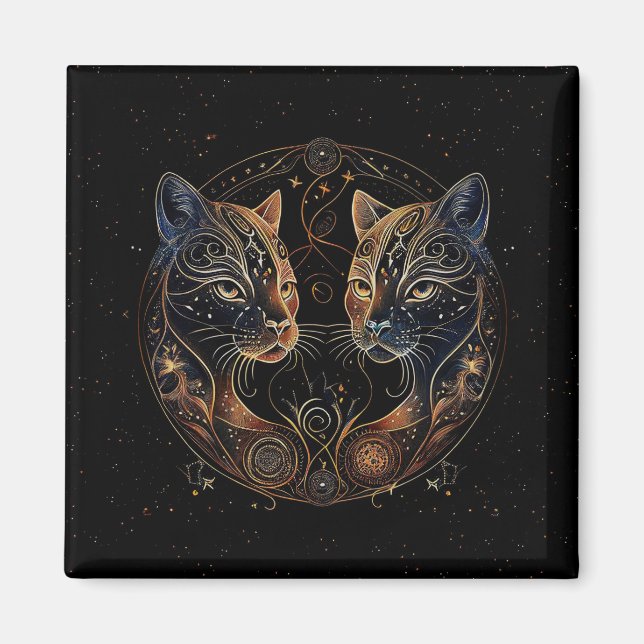 Künstlerische Feline Circle Twin Cats Magnet (Vorne)