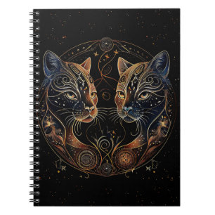 Künstlerische Feline Circle Twin Cats Notizblock