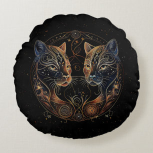 Künstlerische Feline Circle Twin Cats Rundes Kissen