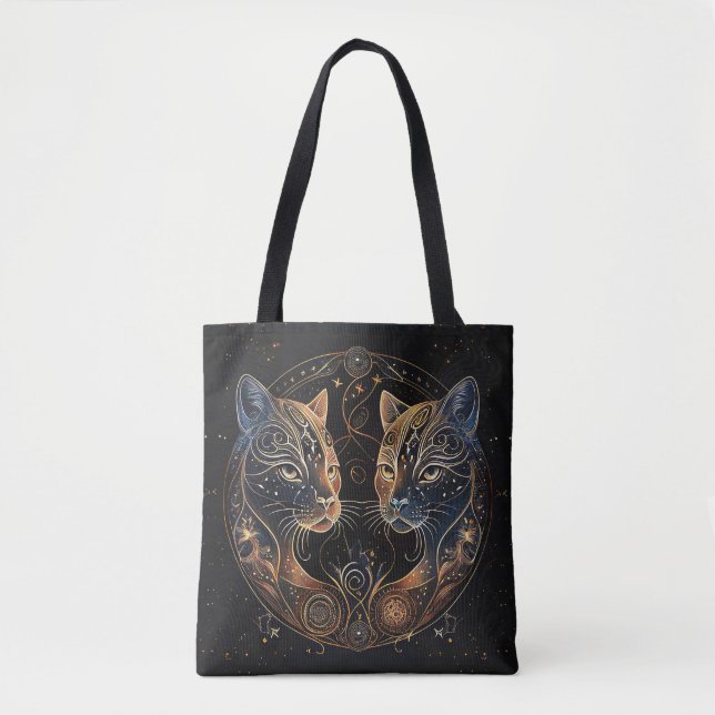 Künstlerische Feline Circle Twin Cats Tasche (Vorderseite)