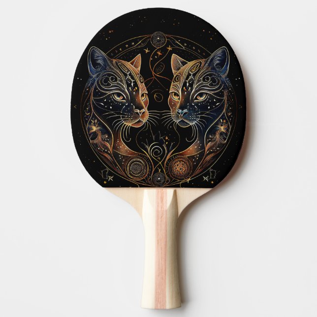 Künstlerische Feline Circle Twin Cats Tischtennis Schläger (Vorderseite)
