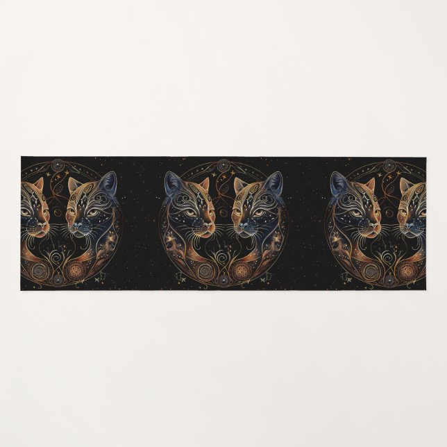 Künstlerische Feline Circle Twin Cats Yogamatte (Vorderseite (Horizontal))