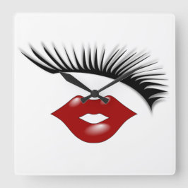 Künstlerische feminine Chic Eyelashes Quadratische Wanduhr