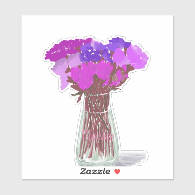 Künstlerische fröhliche Blume in Vase +Individuell Aufkleber (Blatt)
