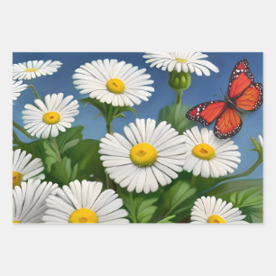 Künstlerische Fun Daisis und Schmetterlinge Geschenkpapier Set