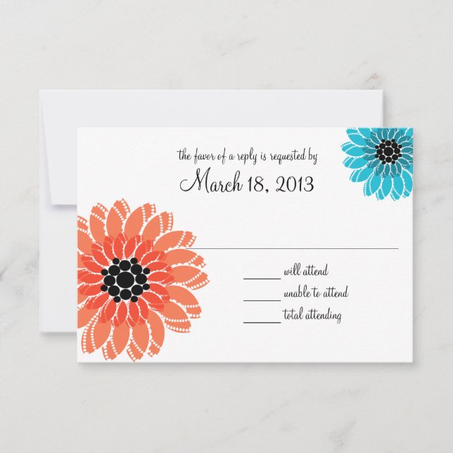 Künstlerische Gartenkoralle und Blue Wedding RSVP Karte (Vorderseite)