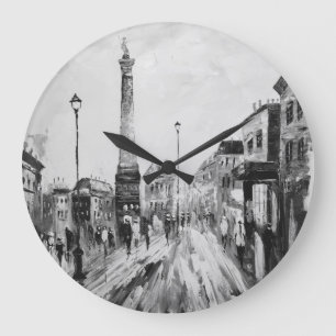 Künstlerische Gemälde in Schwarz und Weiß. Große Wanduhr