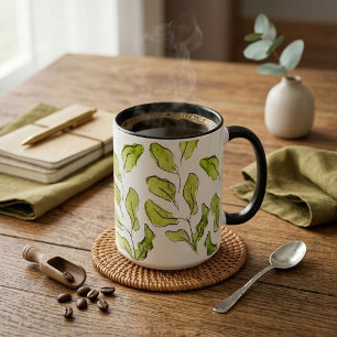 Künstlerische grüne Wasserfarben-Blätter-Ästhetik Tasse