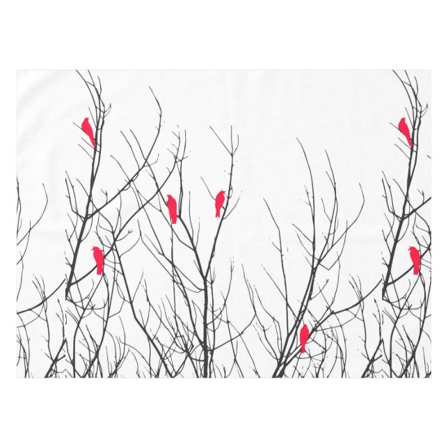 Künstlerische helle rote Vögel auf Baumasten Tischdecke (Vorderseite (Horizontal))