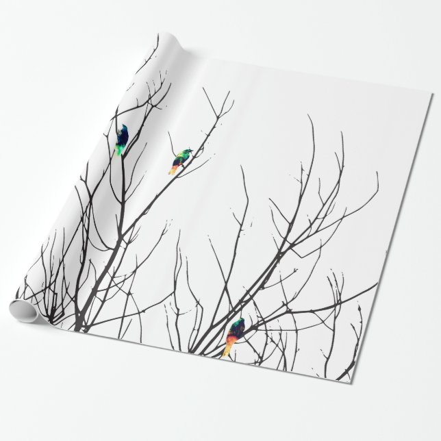 Künstlerische helle Vögel auf Baumasten Geschenkpapier (Ungerollt)