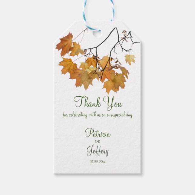 Künstlerische Herbstleaves Hochzeitsmarken Geschenkanhänger (Vorderseite)
