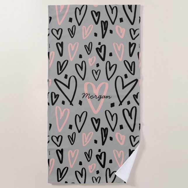 künstlerische Herzen | Monogram Beach Handtuch (Vorderseite)