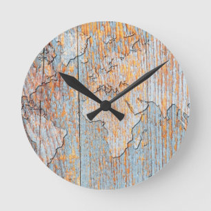 Künstlerische hölzerne Weltkarte Runde Wanduhr