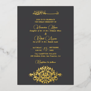 Künstlerische Holzkohle Gold Blumen Paisley Muslim Folieneinladung