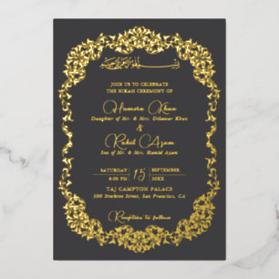Künstlerische Holzkohle Gold Blumen Paisley Muslim Folieneinladung