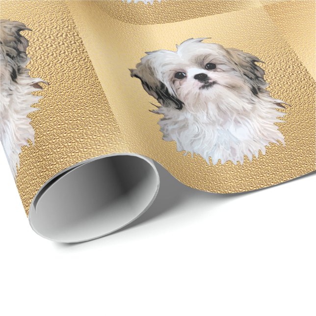 Künstlerische Hunde - Shih Tzu Geschenkpapier (Rolleneckpunkt)