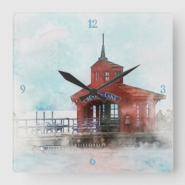 Künstlerische Illustration des Pier-Sees zur Wohng Quadratische Wanduhr