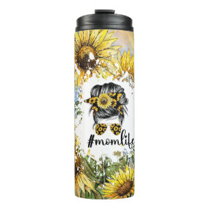 Künstlerische Illustration von Sonnenblumen mit #M Thermosbecher