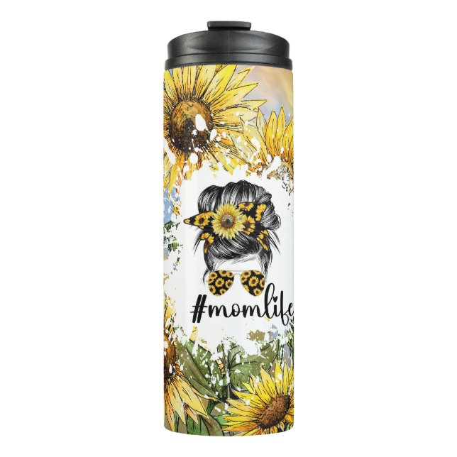 Künstlerische Illustration von Sonnenblumen mit #M Thermosbecher (Vorderseite)