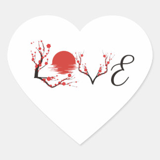 Künstlerische japanische Sakura-Liebe  Herz-Aufkleber