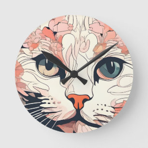 Künstlerische Katze Runde Wanduhr