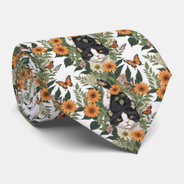 Künstlerische Katze, Schmetterlinge, Blumen Floral Krawatte