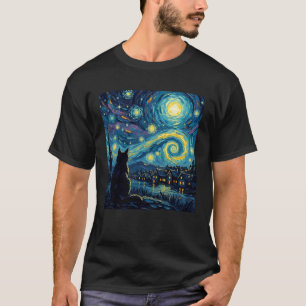 Künstlerische Katze unter dem Nachthimmel Süße Lie T-Shirt