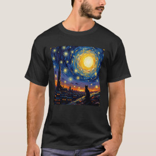 Künstlerische Katze unter dem nächtlichen Himmel S T-Shirt