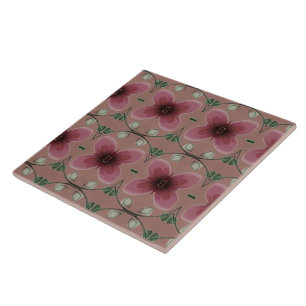 Künstlerische Keramik Burgundy Floral Pattern Tile Fliese