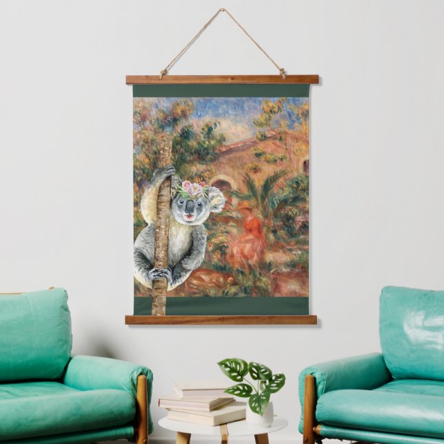 Künstlerische Koala und Renoir's Farmhouse Wandteppich Mit Holzrahmen (Wohnzimmer)