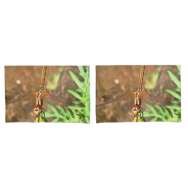 Künstlerische Libellenruhe auf einer Blume Kissenbezug (Vorderseite-Set)