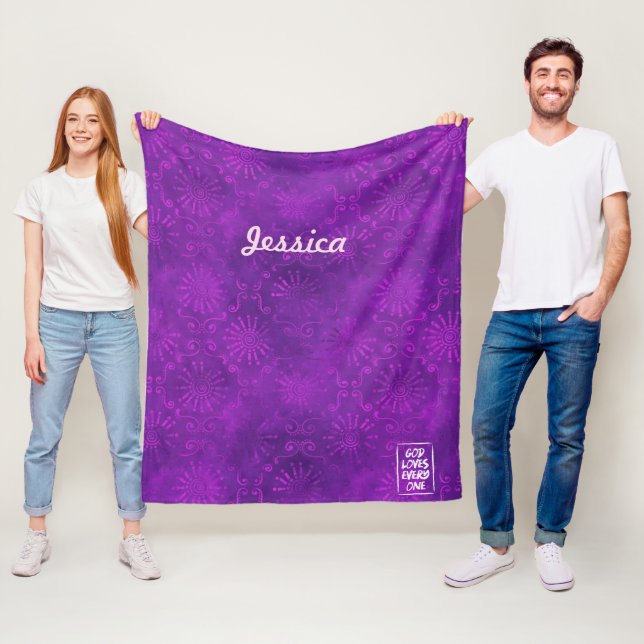 Künstlerische lila Blumenbatik Gott Lieben alle 1  Fleecedecke (Beispiel)