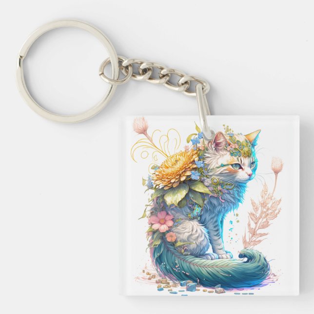 Künstlerische Majestic Kitty Cat Illustration Schlüsselanhänger (Vorderseite)