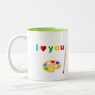 Künstlerische mehrfarbige Text- und Kunstsymbole a Zweifarbige Tasse